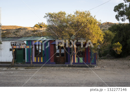Picturesque typical construction in the town of Puerto Piramides, Peninsula Valdes, Chubut Province, Patagonia, Argentina. 132277146