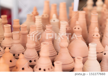 Close up of handmade clay incense burners. Close up of handmade clay incense burners. 132277660
