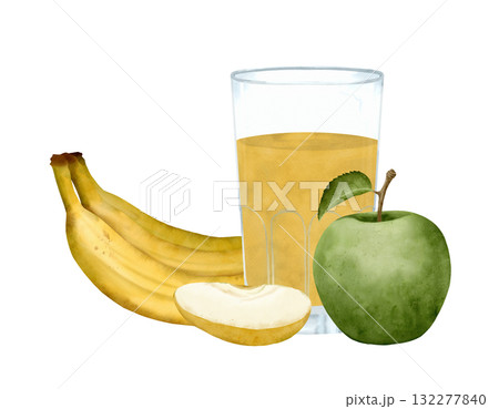 Enjoy a refreshing Fresh Fruit Juice made with ripe Bananas and tangy Green Apple 132277840