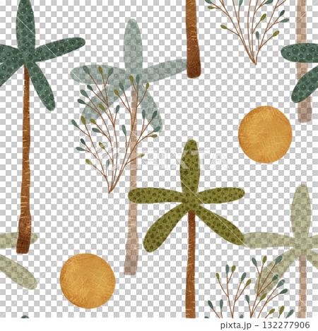 Tropical Leaves and Sun Pattern A Beautiful Botanical Illustration Design 132277906