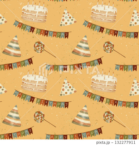 A Vibrant and Colorful Birthday Party Pattern Featuring Cake and Festive Decorations 132277911