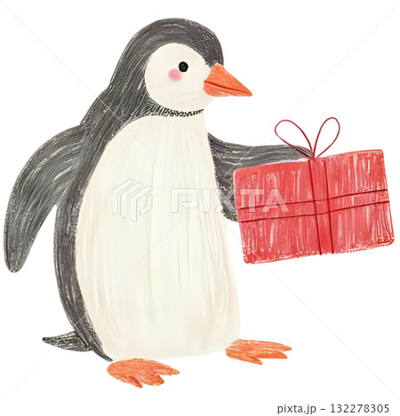 ペンギンが誕生日プレゼントを持っている 132278305
