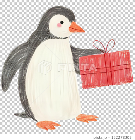 ペンギンが誕生日プレゼントを持っている 132278305