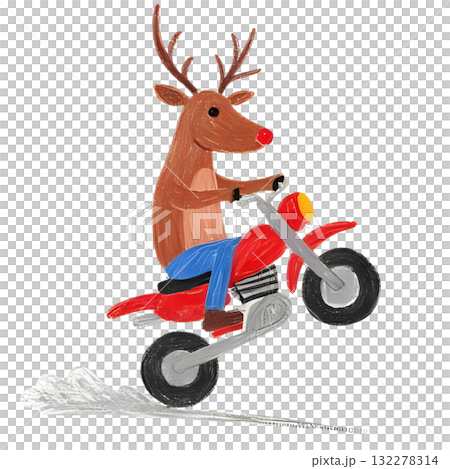 一頭馴鹿正在強力駕駛摩托車 一頭馴鹿正在強力駕駛摩托車 132278314