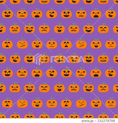 Orange pumpkins with cute faces. Halloween seamless pattern. 132278706