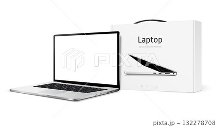 Laptop computer with package box mockup 132278708