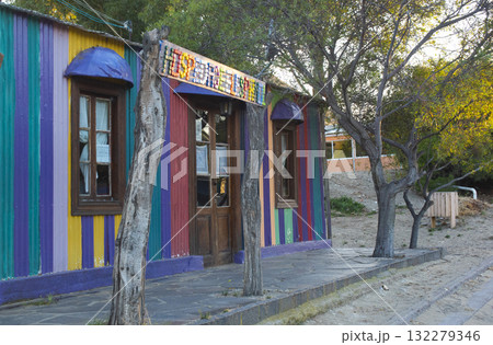 Picturesque typical construction in the town of Puerto Piramides, Peninsula Valdes, Chubut Province, Patagonia, Argentina. Picturesque typical construction in the town of Puerto Piramides, Peninsula Valdes, Chubut Province, Patagonia, Argentina. 132279346