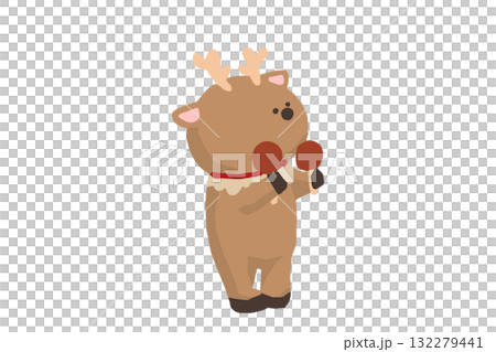 A cute Christmas illustration of a reindeer band, reindeer shaking maracas (winter, music) 132279441