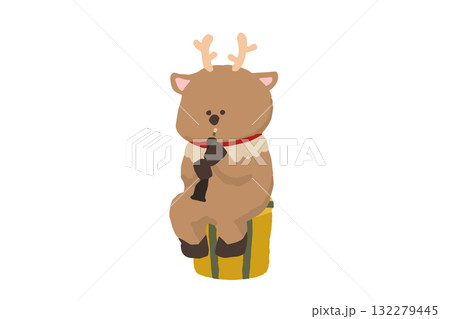 トナカイの吹奏楽団、トナカイがオーボエを演奏するかわいいクリスマスイラスト(冬・音楽) トナカイの吹奏楽団、トナカイがオーボエを演奏するかわいいクリスマスイラスト(冬・音楽) 132279445