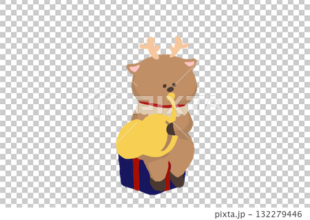 トナカイの吹奏楽団、トナカイがホルンを演奏するかわいいクリスマスイラスト（冬・音楽） 132279446