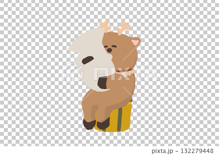 トナカイの吹奏楽団、トナカイがユーフォニアムを演奏するかわいいクリスマスイラスト（冬・音楽） 132279448