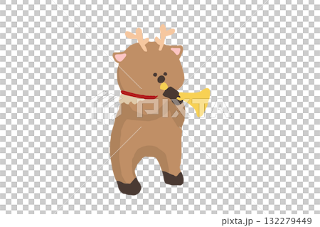 Reindeer brass band, cute Christmas illustration of reindeer playing trumpets (winter, music) 132279449