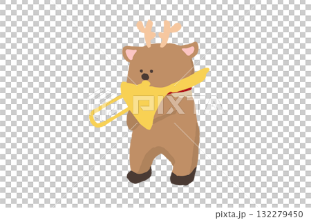 トナカイの吹奏楽団、トナカイがトロンボーンを演奏するかわいいクリスマスイラスト（冬・音楽） 132279450