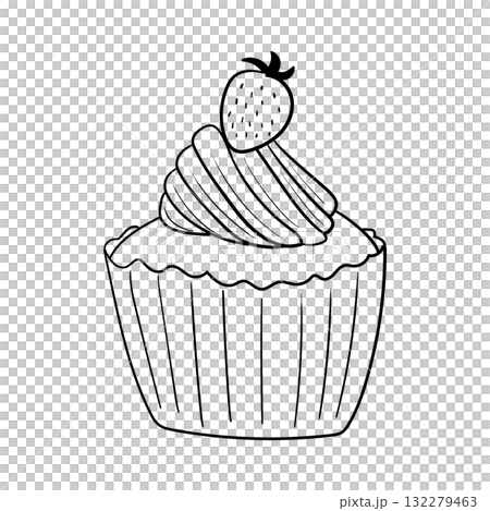 Strawberry cupcake hand drawn line art Strawberry cupcake hand drawn line art 132279463