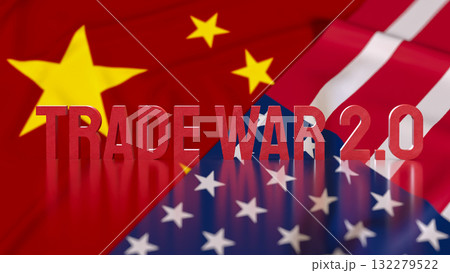 The Trade war 2 on USA and China Flag for Business concept 3d Rendering. 132279522