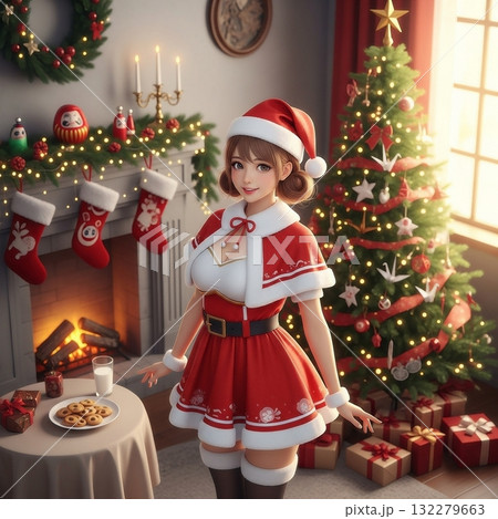 クリスマスパーティーを楽しむ若い女性 クリスマスパーティーを楽しむ若い女性 132279663