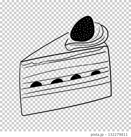 手描きのいちごショートケーキのラインアート 132279811