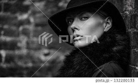 影と形の美学を強調したファッショナブルな女性肖像 132280133