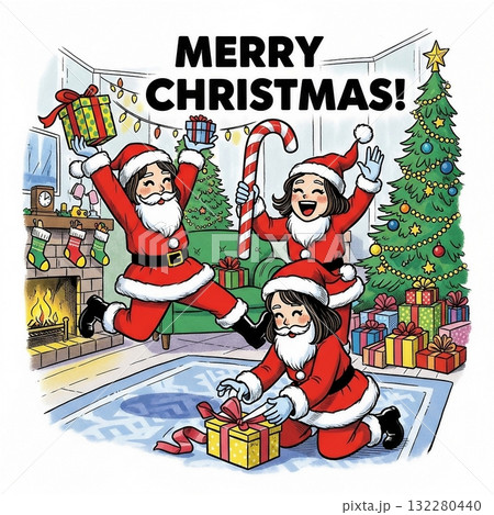 クリスマスを楽しむサンタの衣装を着た女の子たち クリスマスを楽しむサンタの衣装を着た女の子たち 132280440