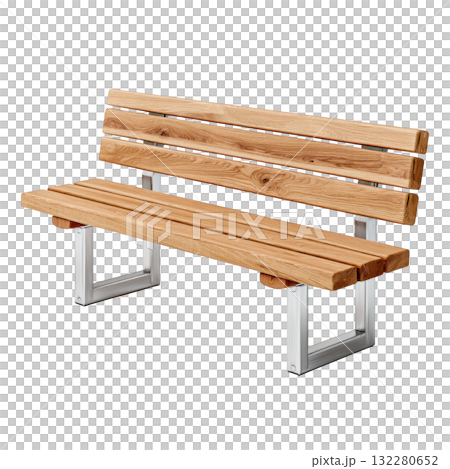 Wooden Bench in a Park Setting with Minimalist Design and Natural Finish for Outdoor Leisure and Relaxation 132280652