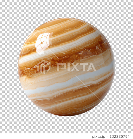 Majestic glossy orange planet sphere with striped pattern, 3D style artwork on clean transparency background 132280794
