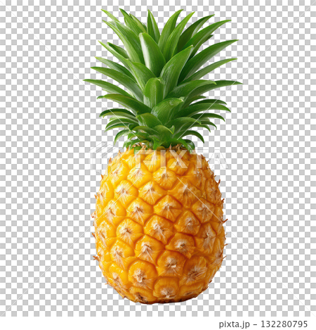 Fresh ripe yellow tropical pineapple fruit. healthy whole food with vibrant green crown for sweet summer diet 132280795