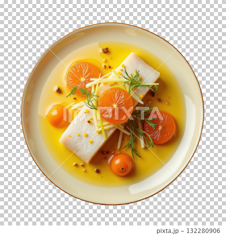 Appetizing gourmet mackerel dish with fresh citrus and fennel. healthy and light cured seafood appetizer 132280906