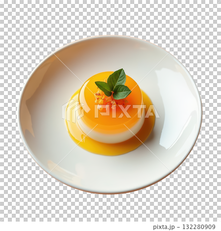 Refreshing clementine gelee dessert with citrus jelly layer on cream base, delicious gourmet garnish on top Refreshing clementine gelee dessert with citrus jelly layer on cream base, delicious gourmet garnish on top 132280909