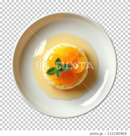 Refreshing kumquat gelee dessert with coconut cream. This citrus jelly has candied kumquat slices and mint garnish Refreshing kumquat gelee dessert with coconut cream. This citrus jelly has candied kumquat slices and mint garnish 132280968