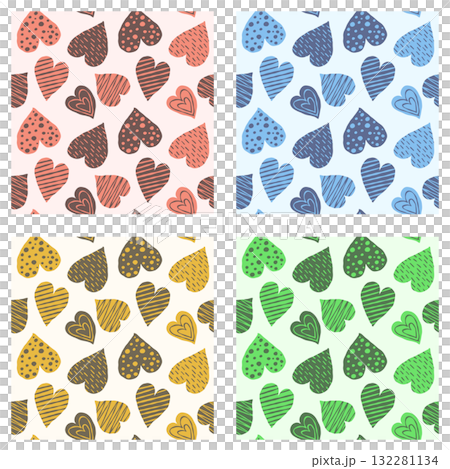 手描き風・ハートのシームレスパターン(4色セット) 手描き風・ハートのシームレスパターン(4色セット) 132281134