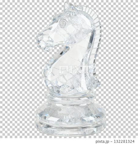Elegant crystal chess knight piece, single transparent glass object for challenging strategy board game 132281324