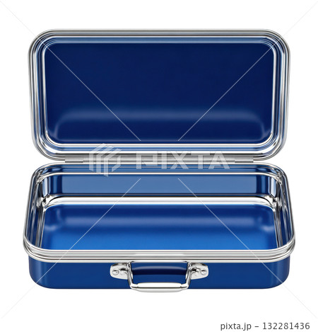 Blue Steel Lunchbox with Open Lid Featuring Stainless Steel Interior and Smooth Design for Bento Items Blue Steel Lunchbox with Open Lid Featuring Stainless Steel Interior and Smooth Design for Bento Items 132281436