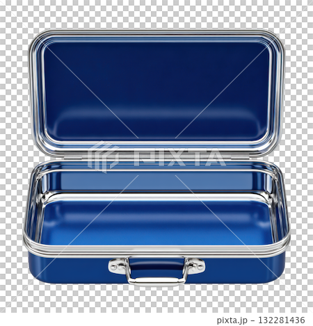 Blue Steel Lunchbox with Open Lid Featuring Stainless Steel Interior and Smooth Design for Bento Items Blue Steel Lunchbox with Open Lid Featuring Stainless Steel Interior and Smooth Design for Bento Items 132281436