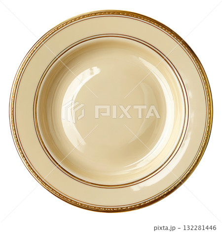 Elegant Cream Dinner Plate with Golden Trim for Fine Dining and Table Setting 132281446