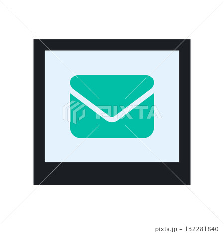 エメラルドグリーンのメールアイコンとポラロイド風フレームのイラスト 132281840
