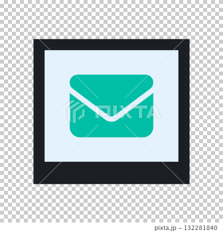 エメラルドグリーンのメールアイコンとポラロイド風フレームのイラスト 132281840