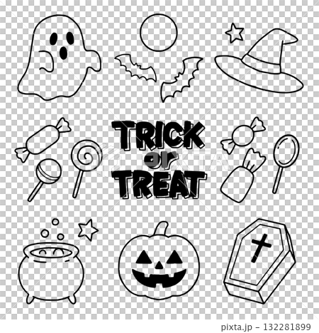 可愛的萬聖節插圖集-線條畫 可愛的萬聖節插圖集-線條畫 132281899