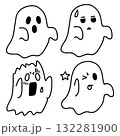 かわいいおばけの表情イラストセット 線画 かわいいおばけの表情イラストセット 線画 132281900