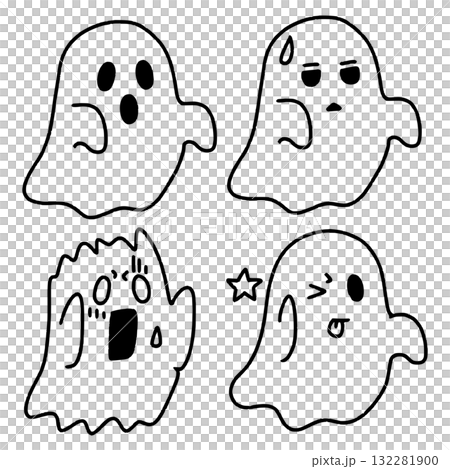 Cute ghost facial expression illustration set - line drawing 132281900