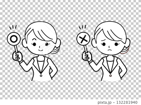 Illustration of a business person giving marks. Monochrome, OL, business woman, upper body, person 132281940