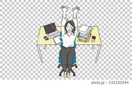 多忙で激務なデスクワークの女性のイラスト素材 132282044
