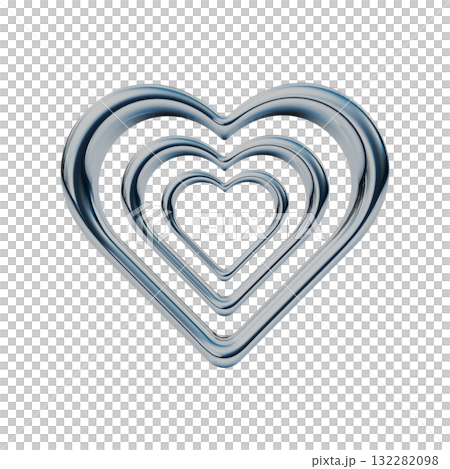 3重のハートのメタリック3Dアイコン。Y2Kスタイルのあしらいスタンプイラスト 132282098