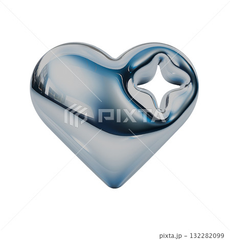 ダイヤの穴が開いたハートのメタリック3Dアイコン。Y2Kスタイルのあしらいスタンプイラスト 132282099
