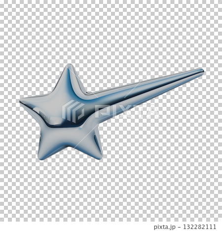 Simple shooting star metallic 3D icon. Y2K style decorative stamp illustration 132282111