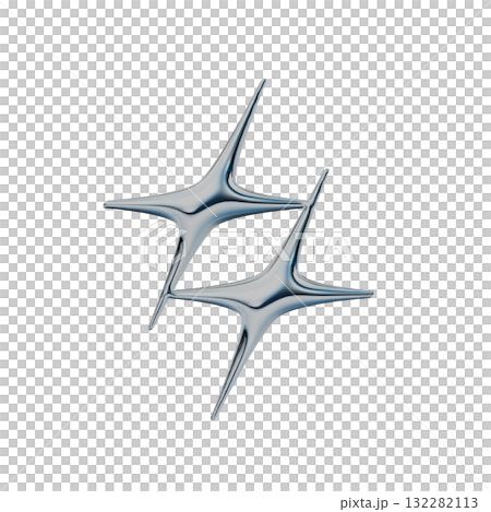 Metallic 3D icon of overlapping diagonal diamonds. Y2K style decorative stamp illustration 132282113