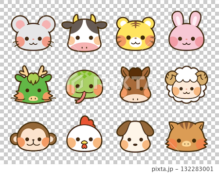 Zodiac face illustration set Zodiac face illustration set 132283001