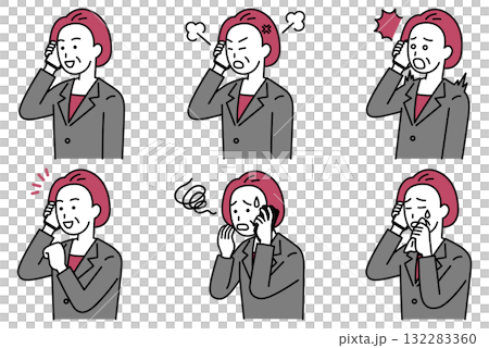 Set of middle-aged women in suits talking on smartphones 132283360