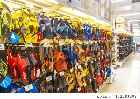 Shopping flip flops at Mall Center Supermarket on Phuket Thailand. 132283608