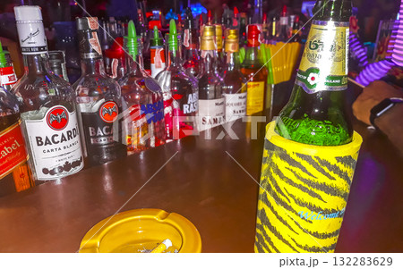 Drinking Chang beer in a bar in Patong Phuket Thailand. 132283629