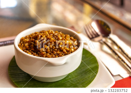Spice House russian restaurant buckwheat bowl dishes meal in Thailand. 132283752